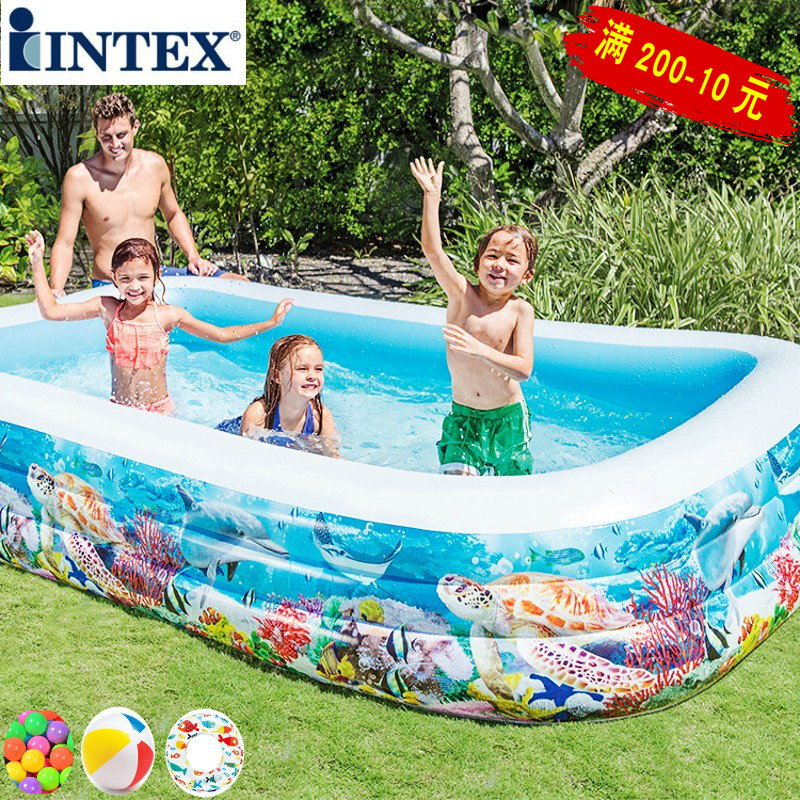 INTEX大号3米海洋动物充气游泳池 出口美国海豚鲨鱼幼儿园戏水池