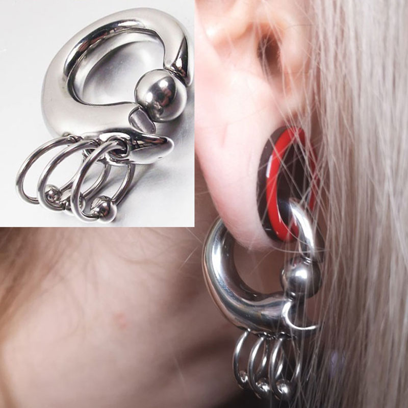 钛钢弹簧球环万能三连环负重耳扩卡球乳环扩耳器PA环朋克穿刺饰品