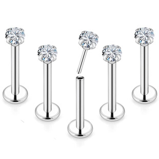 钛钢0.8毫米细针插针款平底耳骨钉简约锆石超闪耳钉唇钉