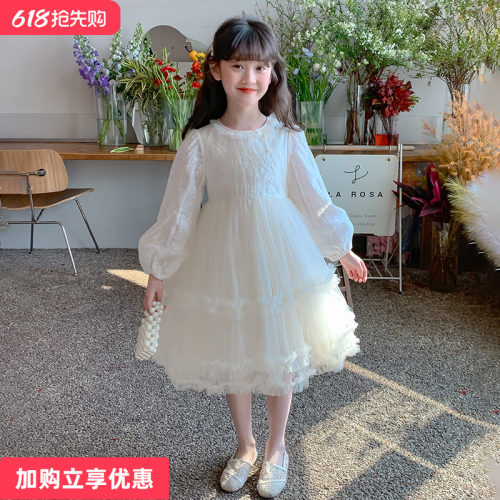 碎花长袖网纱蓬蓬裙子