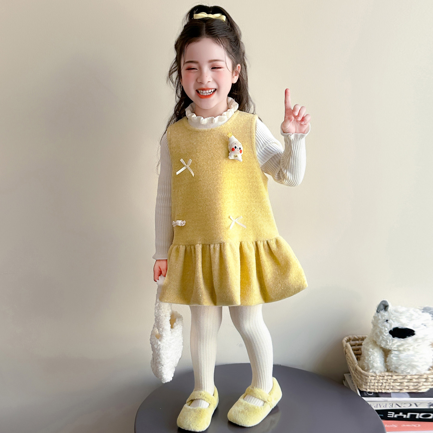 女童冬季连衣裙2026新款儿童加绒背心裙秋冬女孩毛衣公主裙子套装