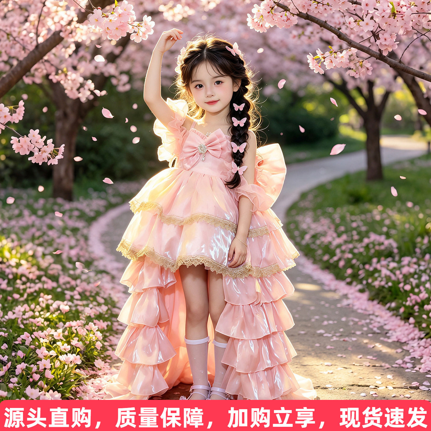 洛丽塔吊带蛋糕裙送拖尾图片