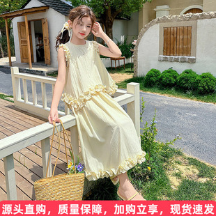 女童连衣裙夏装2026新款洋气儿童无袖长裙套装女大童夏季运动裙子