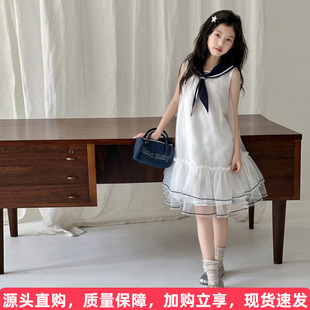 女童连衣裙夏2026新款洋气儿童又酷又飒的大童女装学院风白色裙子
