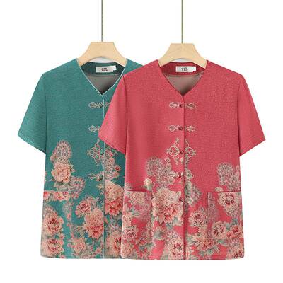 奶奶夏装短袖T恤套装中老年人女妈妈新款夏季两件套老人太太衣服