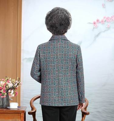 奶奶春秋外套女中老年人女装妈妈秋冬加绒上衣70岁老太太格子衣服