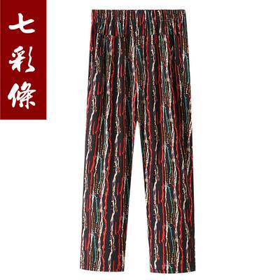 胖妈妈裤中老年夏季薄款花裤宽松大弹力裤冰丝加肥加大码奶奶裤女