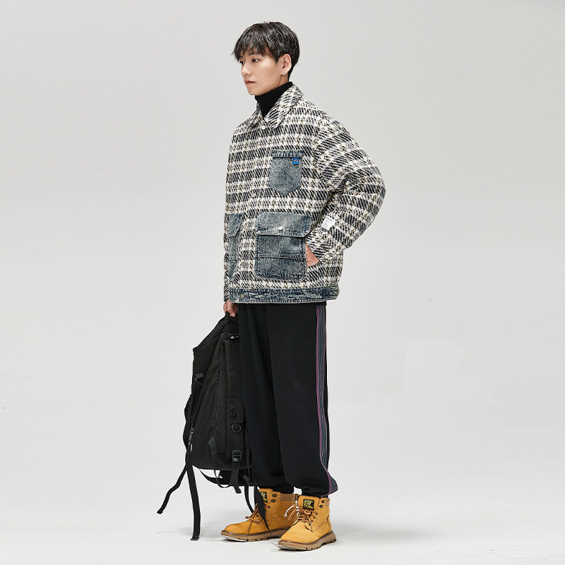 新国标90白鸭绒牛仔拼接设计 羽绒服