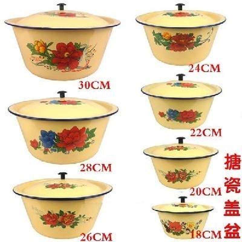 老式大猪油汤碗陶瓷耐热装盖子大盆带盖大号小号容量家用搪瓷碗