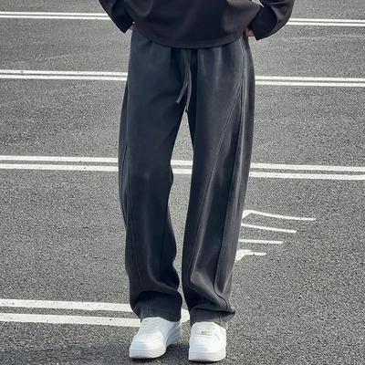 质造家轻奢品质服饰水洗灰做旧重磅卫J裤男L士秋冬松驰休闲长裤子