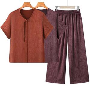 方寸间严选5中老年夏季洋气宽松妈妈清凉短袖套装时尚妈妈装