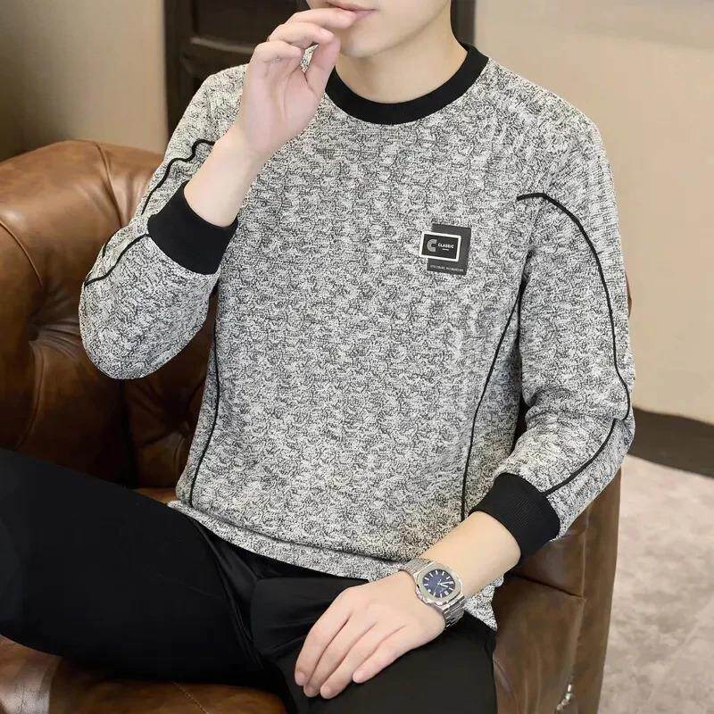 李可以优选男士2026年秋季新款休闲拼色圆领卫衣男士长袖打底衫