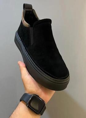 【JAKE CAVOS】秋冬切尔西靴一脚蹬短靴加绒T保暖靴子男棉鞋黑色