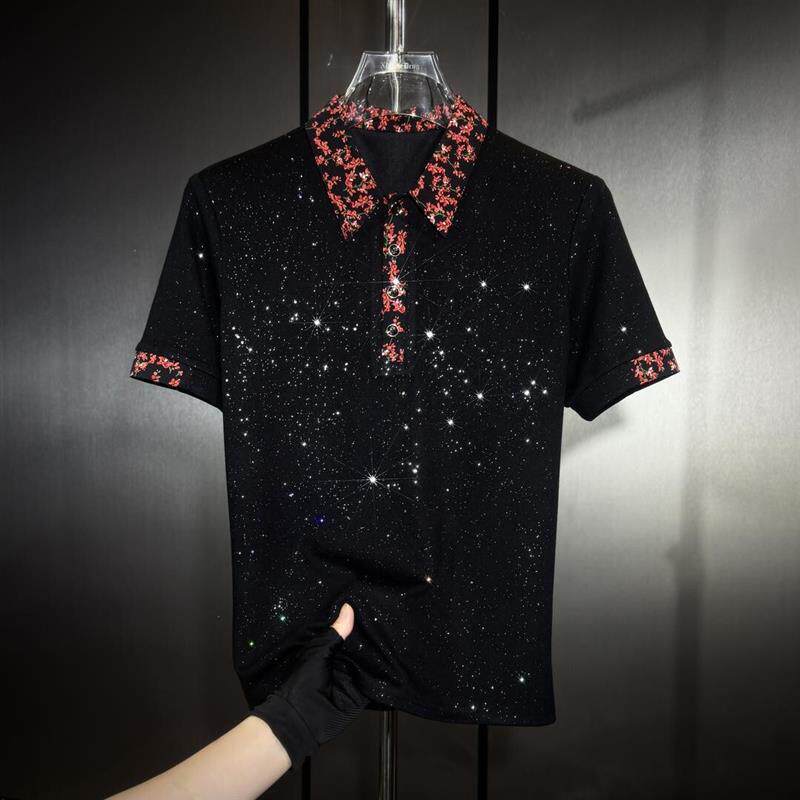 澜阙服饰男装Amphelisia夏季男翻领短袖修身时尚潮流满天星POLO衫