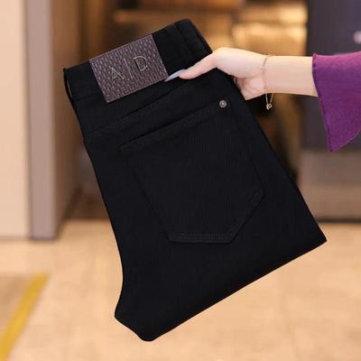 洪龙轻奢男装秋冬新款男士牛仔裤黑c武士三本针纯黑直筒百搭弹力