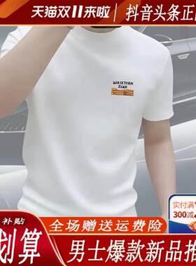 澜润好物夏季纯棉男版新款潮牌短袖打底衫时尚百搭圆领休闲男上衣