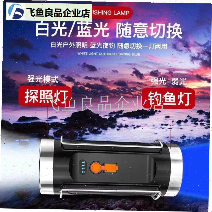 钓鱼灯水上漂超亮强光氙t气大功率防水蓝光白光手电筒野台钓夜钓,
