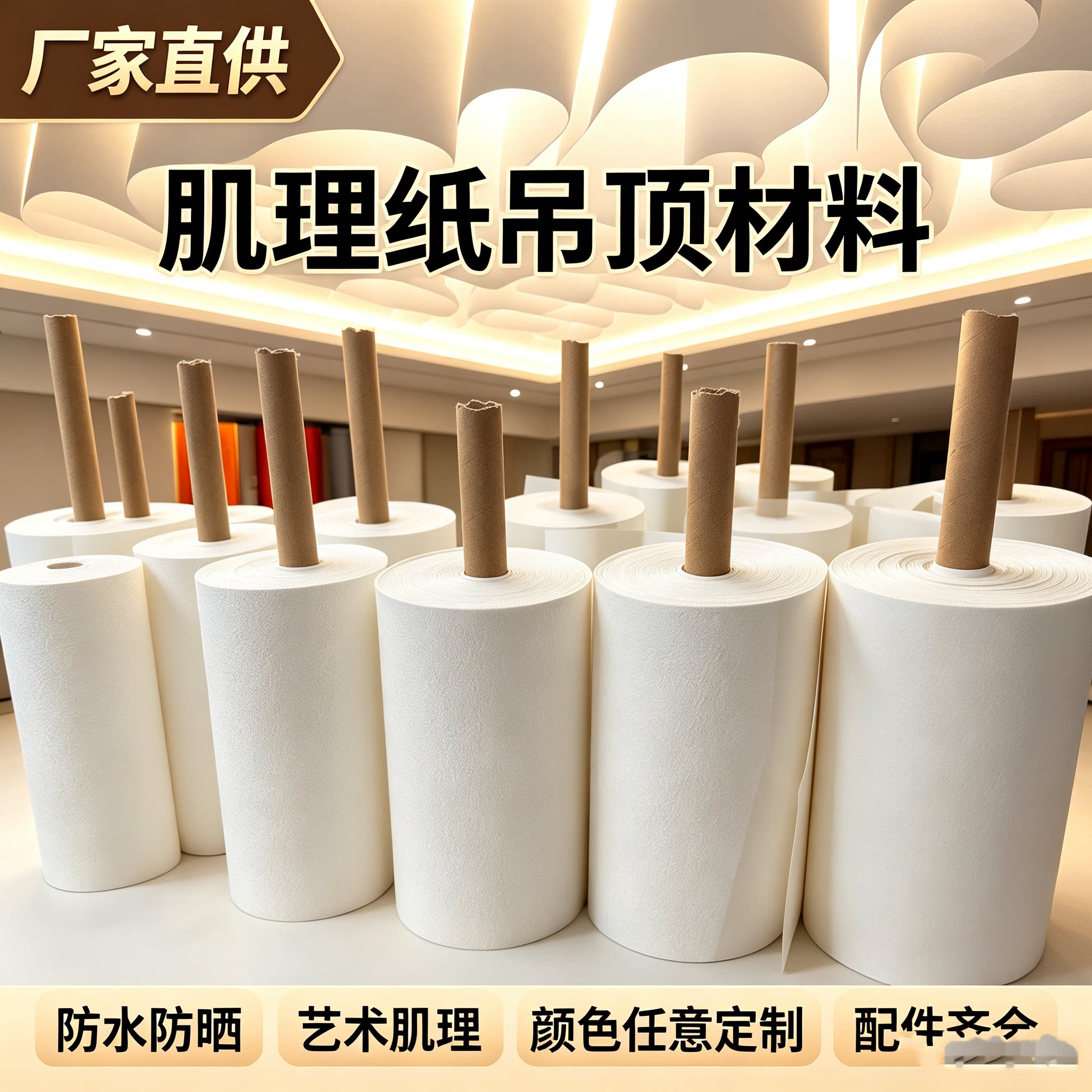 法国纹理纸酒店展厅天花吊顶挂布海绵垫/布料/面料/