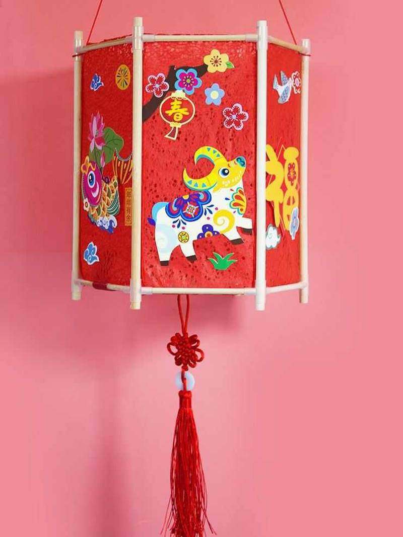 双面胶牛年花灯纸颗粒贴手工灯笼材料包幼儿园剪纸款中秋节发光