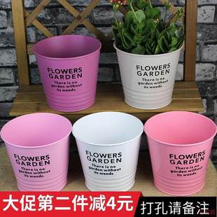 北欧创意绿植绿萝花盆花卉铁皮桶餐厅酒吧桌面垃圾店名阳台花器