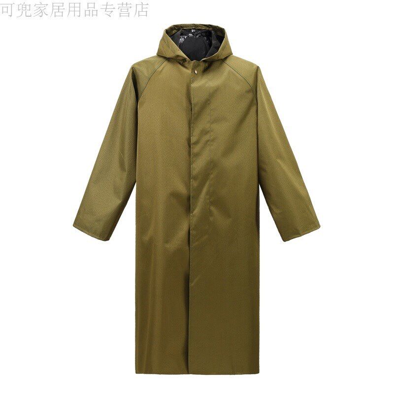 尚家居军绿色加厚帆布连体长款雨衣户外工地劳保耐磨风衣式雨披新