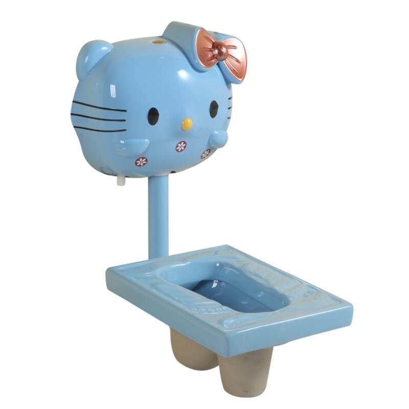 儿童陶瓷蹲便公厕便池男孩用落地式寄宿学校全托班时尚绿色不发黄