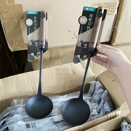 清！家用勺子黑胡桃木柄防烫长汤勺防锈烹饪用具