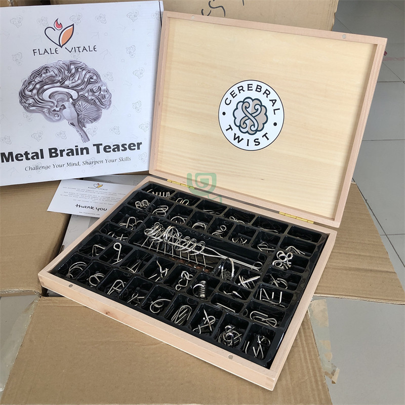 实木礼盒金属智力解环套装 高难度解锁烧脑益智鲁班锁玩具图片