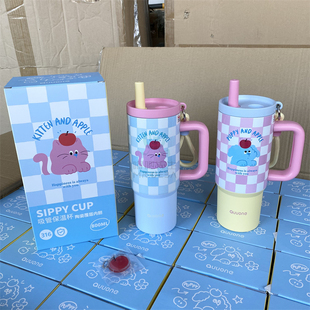 冰霸杯316不锈钢陶瓷内胆把手杯奶茶杯保冷保温杯800ml