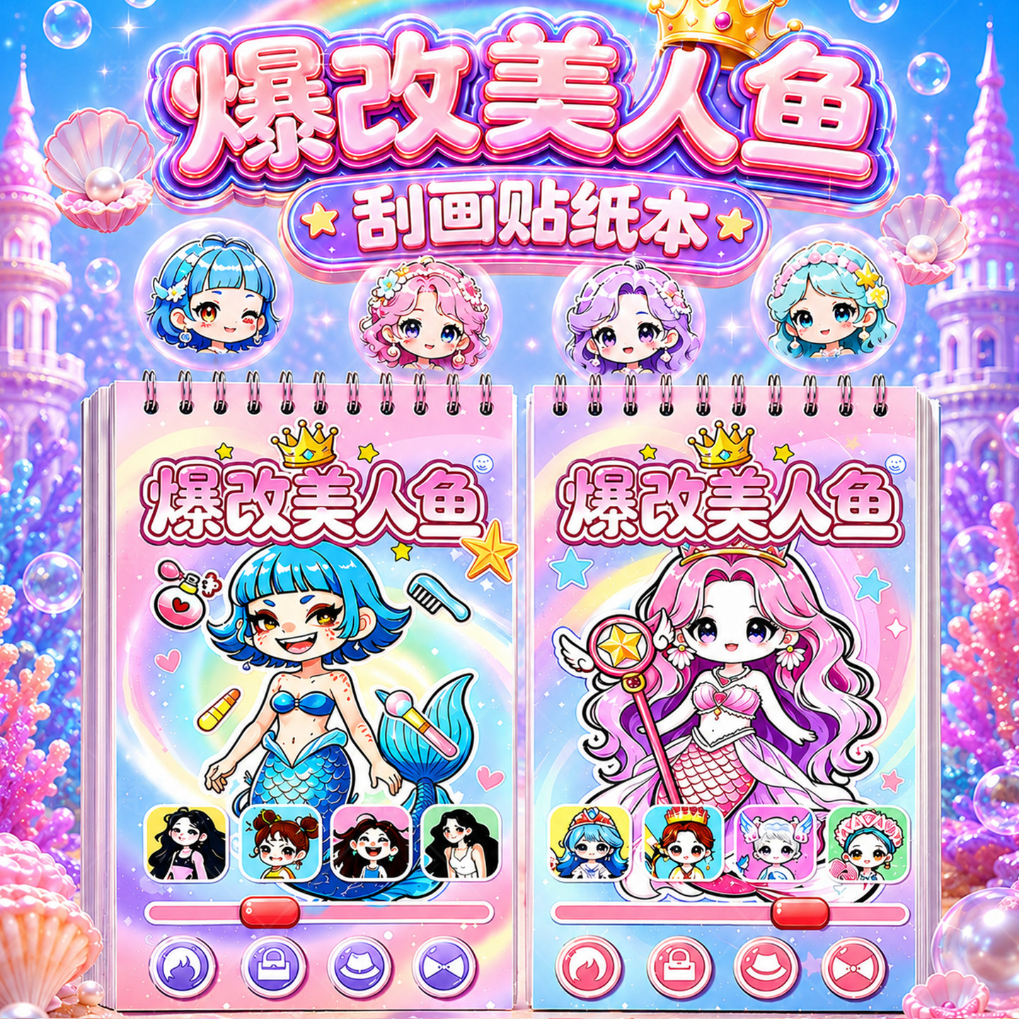 爆改美人鱼刮刮画爱莎公主换装贴