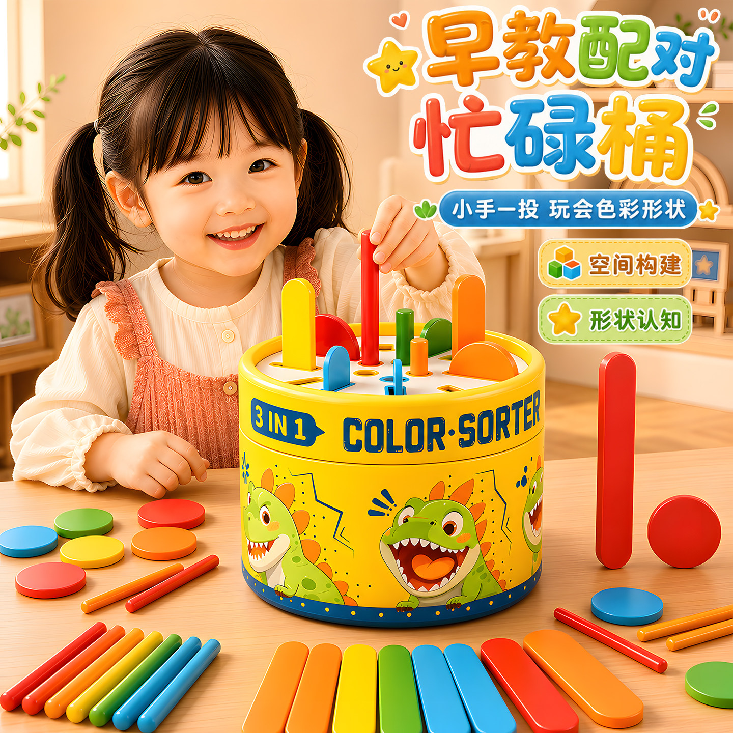 蒙氏早教忙碌桶益智玩具婴儿童智力开发宝宝手部精细动作训练教具