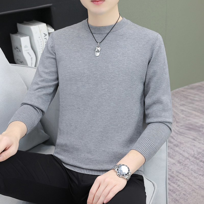 圆领针织衫男韩版潮流秋冬内搭修身打底衫透气亲肤柔软薄款毛线衣