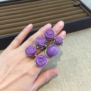 纯天然紫云母戒指天然水晶首饰925纯银镶嵌可调节气质简约饰品