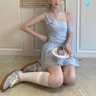 绝美超火简约温柔夏日新款 短裙 纯色连衣裙女夏季 甜美风小个子无袖