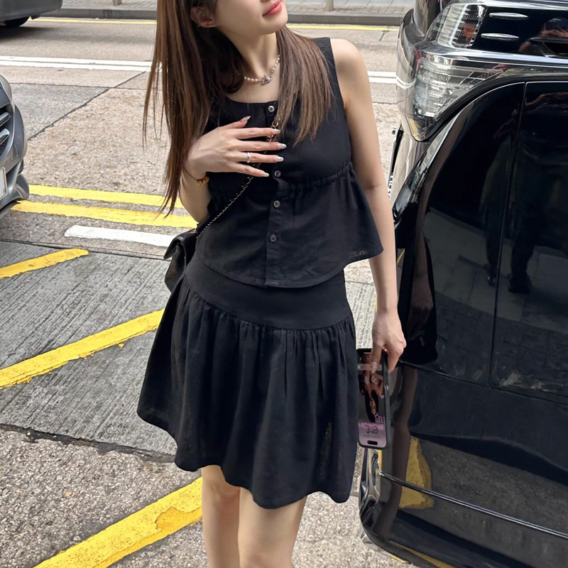 夏季新款两件套背心裙子时尚套装