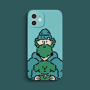 日韩创意插画设计13promax老人与泰迪12mini适用苹果14日系iphone14plus手机壳13pro菲林光明卡通全包软壳