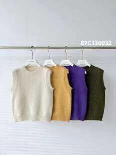 女装2024年秋冬款黄色紫色圆领无袖针织马甲女韩系休闲直筒上衣潮