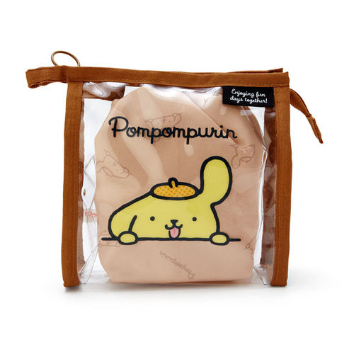 日本Sanrio正品Pompompurin布甸狗透明手拿包收納包+束口袋(簡約)