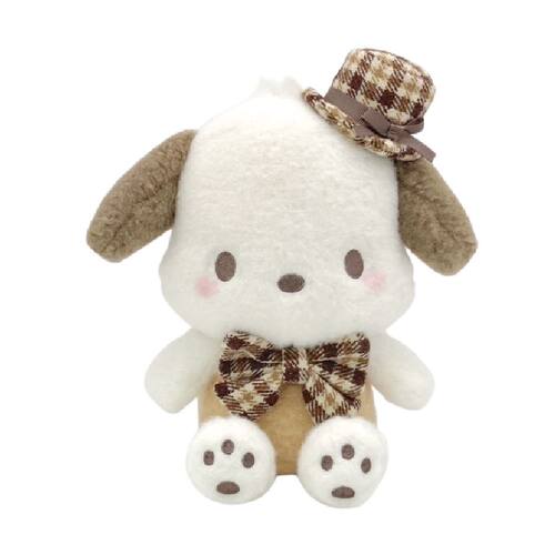 日本Sanrio正品PC狗Pochacco 毛絨公仔擺設禮物(格紋蝴蝶結)S