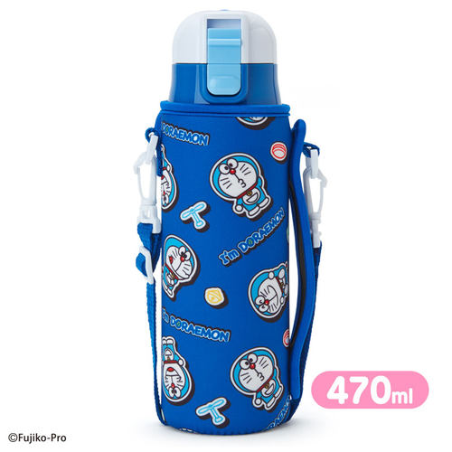 日本正品Doraemon哆啦A夢叮噹 不鏽鋼保溫水壺連水壺袋杯套470ml