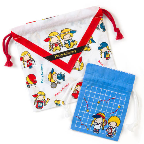 日本Sanrio正品Patty and Jimmy 束口袋抽繩布袋收納袋整理袋套裝