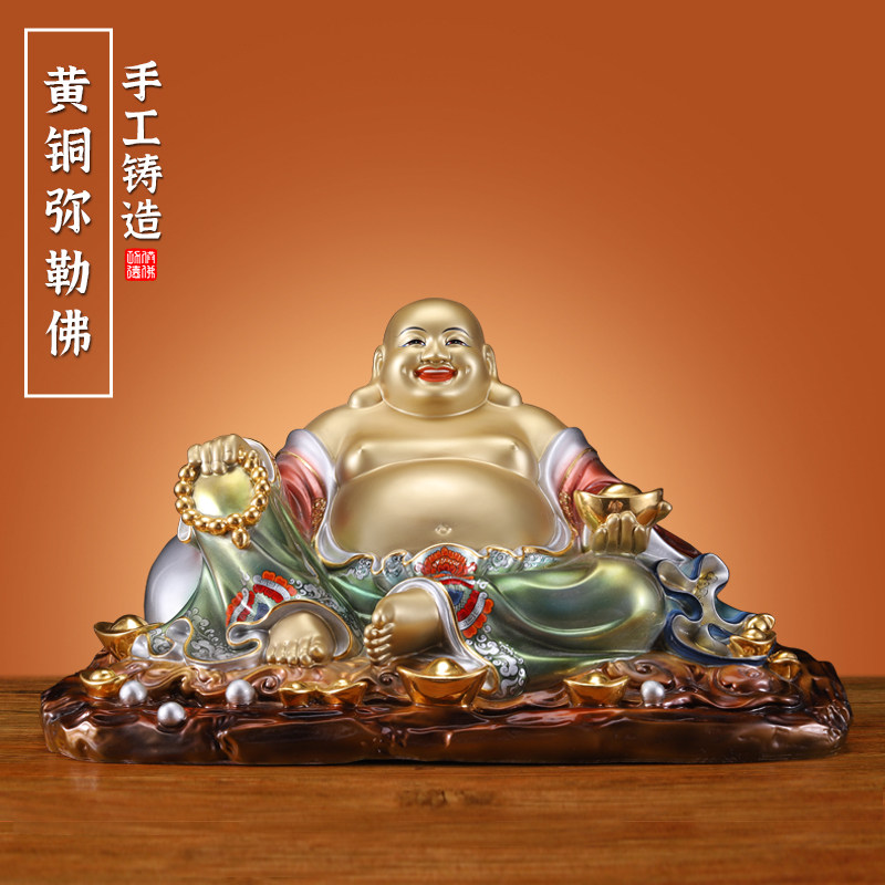 纯铜弥勒佛神像笑佛大肚佛全堂佛像招财客厅摆件新中式彩绘铜像