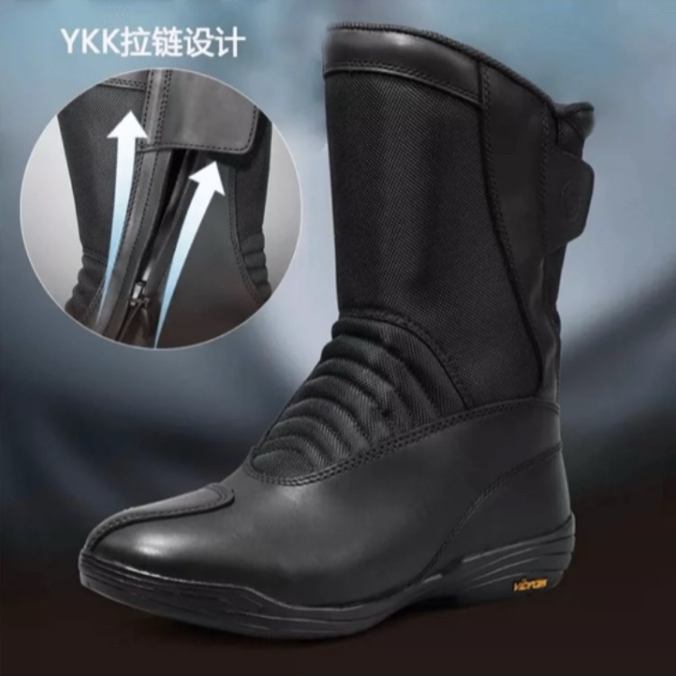 君洛克D17013新款拉链V底铁骑骑行靴男士作战靴真皮黑色战术靴