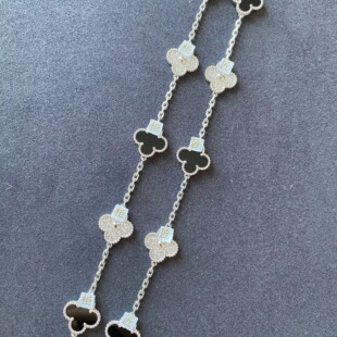 18K白金黄金玫瑰金五花手链熊猫手链黑白间隔钻满钻五花镭射雕花