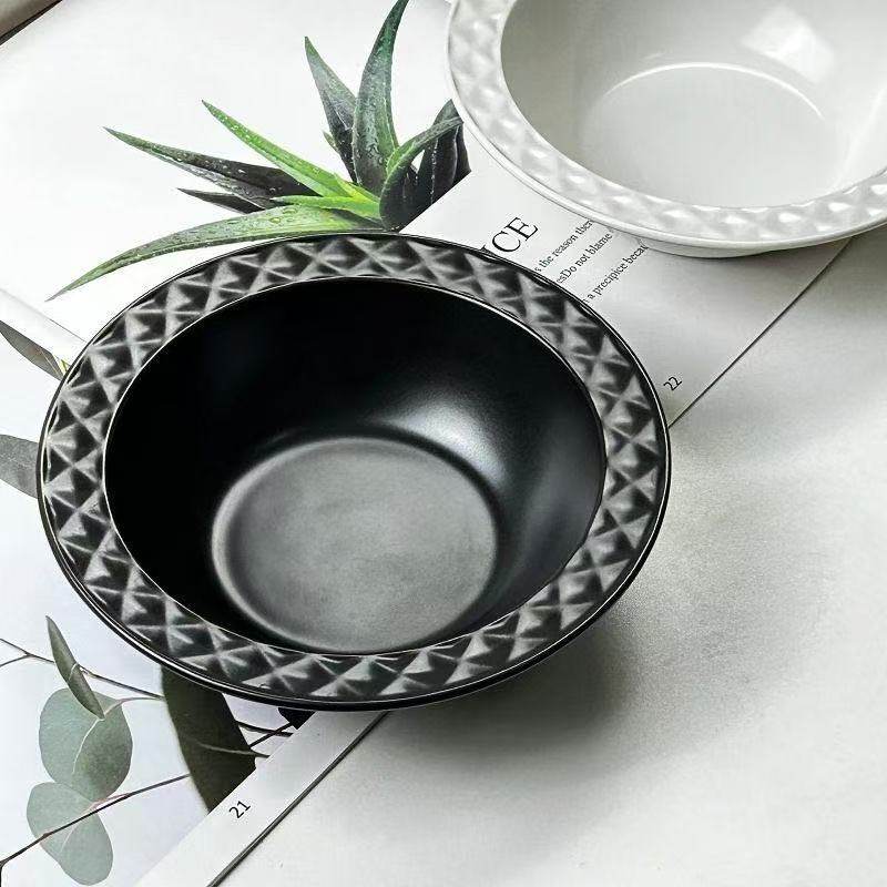 微瑕法式黑色草帽盘子网红陶瓷水果点心碗家用菜盘浮雕哑光餐具,餐饮具,碗,淘宝优惠券,粉丝福利购,淘宝优惠卷