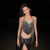 OMOM2026春夏新款 闪闪链条配饰泳衣小胸性感比基尼四件套沙滩泳装