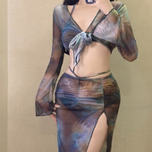 omom新款 性感比基尼四件套大长裙泳衣BIKINI沙滩海边泳装