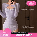 三角连体泳衣女 OMOM紫色纯欲风显白修身 防晒长袖