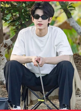 向往的生活8张凌赫同款短袖t恤夏季圆领百搭白色上衣男半袖衣服潮