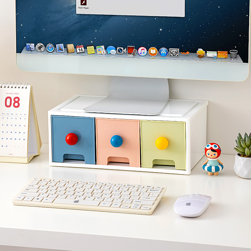 显示器增高架带抽屉办公室桌面收纳盒台式电脑屏幕工位支架置物架